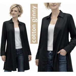 Cotton Ginny Black Linen Blend Button Down Duster Jacket Lightweight Medium